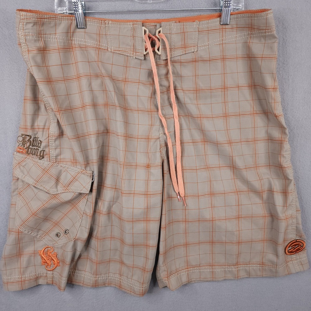 Vintage Billabong Mens Plaid Board Shorts Swim Trunks 38 SoBe Lizard Logo Collab